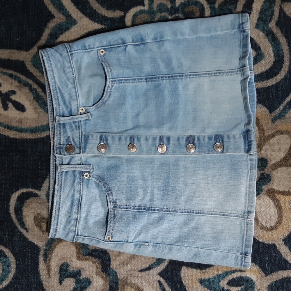 American eagle hi rise A line jean skirt  button front lightwash denim sz 0 R